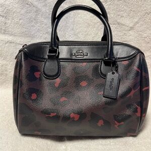 Coach Black and Pink Leopard Print Satchel